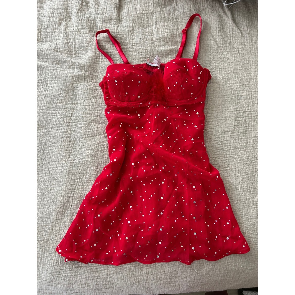 Rampage Red‎ Babydoll Slip Chemise Lingerie  Small Sparkle Coquette Fairycore